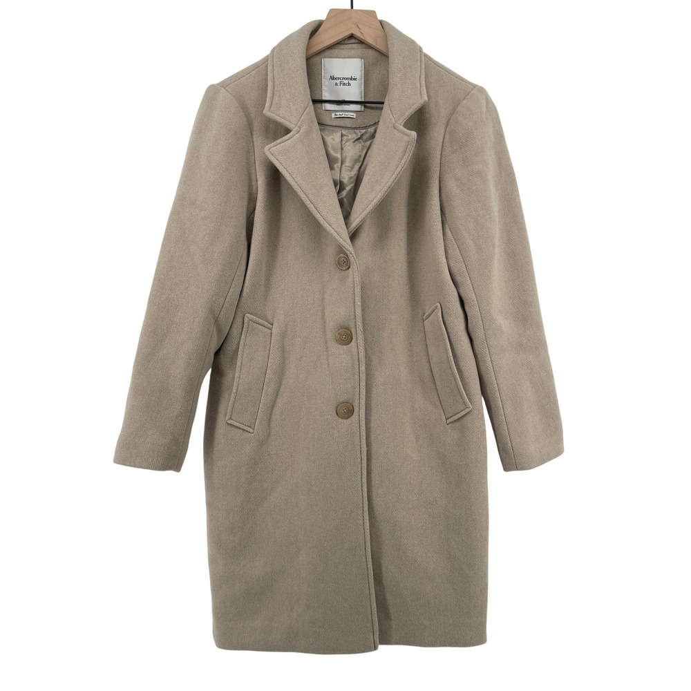 Abercrombie & Fitch A&F Dad Coat Beige Women SP Petite Wool Blend Long Oversized